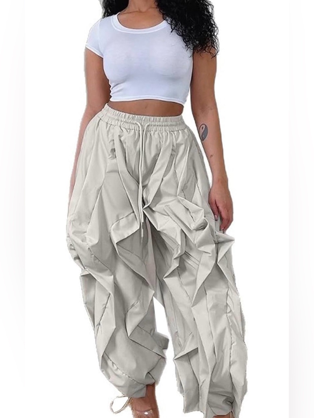 Women's Ruffle Detail Wide-Leg Pants - Cream